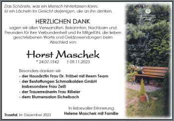 Traueranzeige von Horst Maschek von Südthüringer Presse