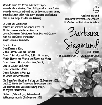 Traueranzeige von Barbara Siegmund von Südthüringer Presse