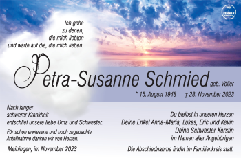 Traueranzeige von Petra-Susanne Schmied von Südthüringer Presse