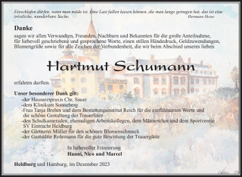 Traueranzeige von Hartmut Schumann von Südthüringer Presse