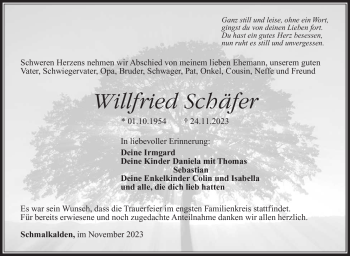 Traueranzeige von Willfried Schäfer von Südthüringer Presse