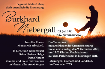 Traueranzeige von Burkhard Niebergall von Südthüringer Presse