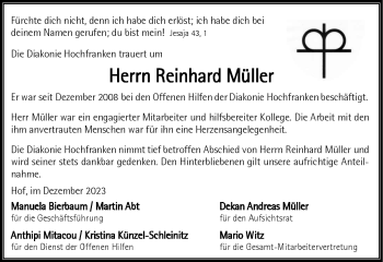 Traueranzeige von Reinhard Müller von Frankenpost