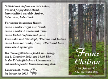 Traueranzeige von Franz Chilian von Südthüringer Presse