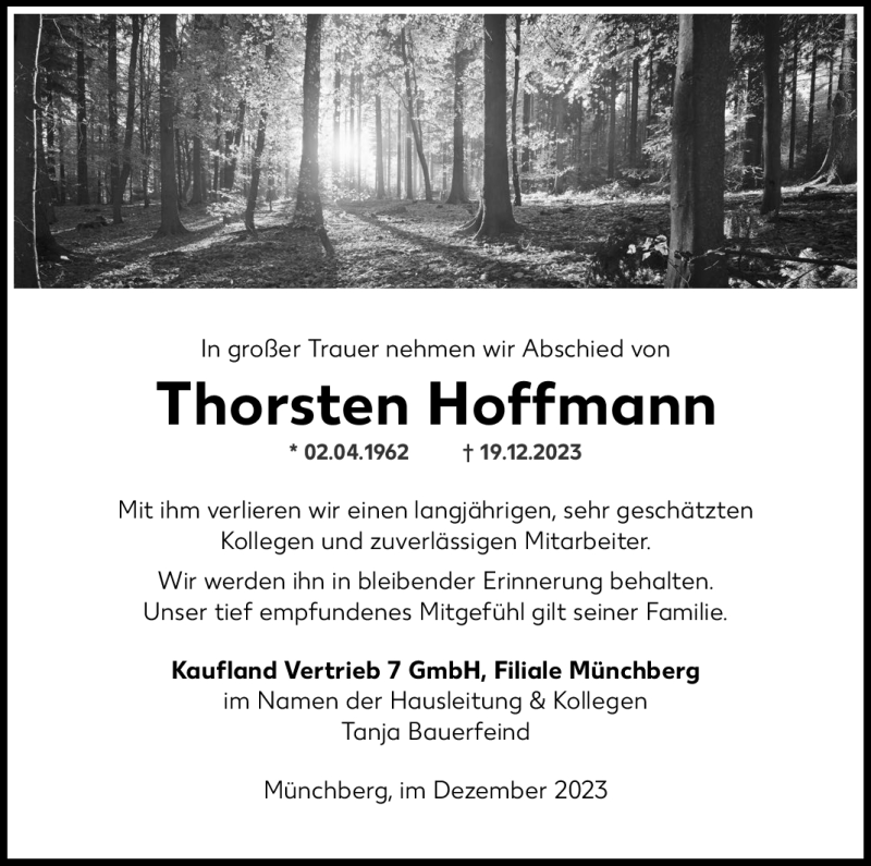  Traueranzeige für Thorsten Hoffmann vom 30.12.2023 aus Frankenpost