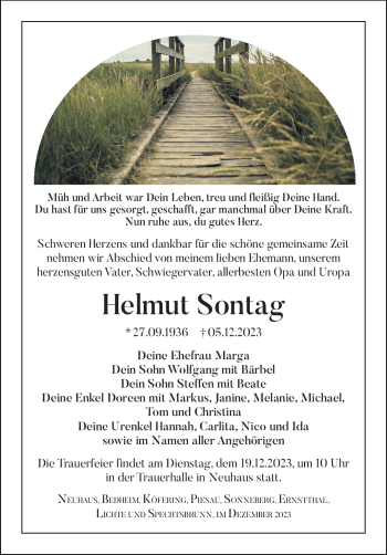 Traueranzeige von Helmut Sontag von Südthüringer Presse