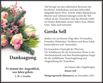 Traueranzeige von Gerda Sell von Südthüringer Presse