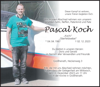 Traueranzeige von Pascal Koch von Neue Presse Coburg