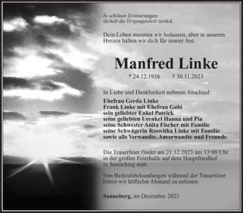 Traueranzeige von Manfred Linke von Südthüringer Presse