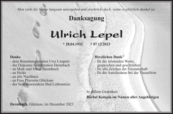 Traueranzeige von Ulrich Lepel von Südthüringer Presse
