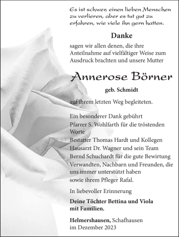 Traueranzeige von Annerose Börner von Südthüringer Presse