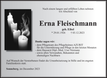 Traueranzeige von Erna Fleischmann von Südthüringer Presse