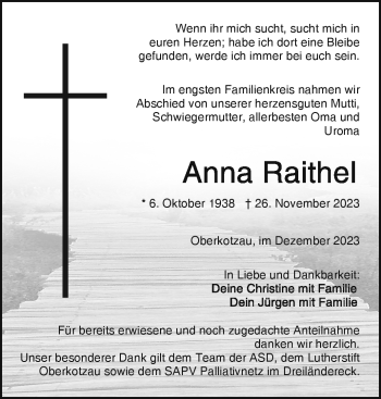 Traueranzeige von Anna Raithel von Frankenpost