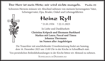 Traueranzeige von Heinz Ryll von Südthüringer Presse