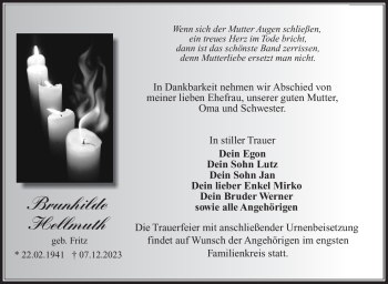 Traueranzeige von Brunhilde Hellmuth von Südthüringer Presse