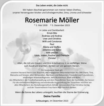 Traueranzeige von Rosemarie Möller von Südthüringer Presse