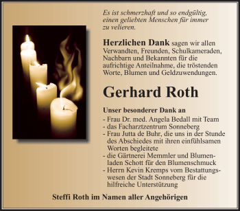 Traueranzeige von Gerhard Roth von Südthüringer Presse