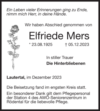 Traueranzeige von Elfriede Mers von Neue Presse Coburg
