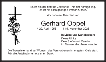 Traueranzeige von Gerhard Oppel von Frankenpost
