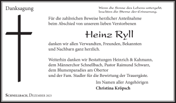 Traueranzeige von Heinz Ryll von Südthüringer Presse