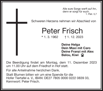 Traueranzeige von Peter Frisch von Frankenpost