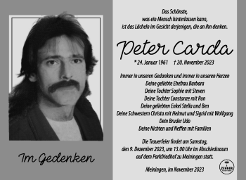 Traueranzeige von Peter Carda von Südthüringer Presse