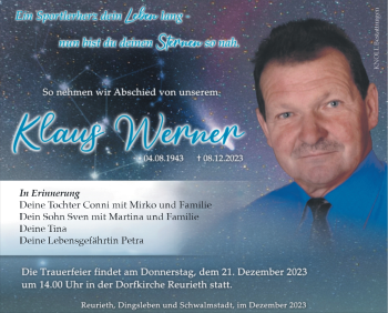 Traueranzeige von Klaus Werner von Südthüringer Presse