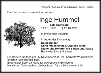 Traueranzeige von Inge Hummel von Frankenpost