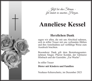 Traueranzeige von Anneliese Kessel von Südthüringer Presse