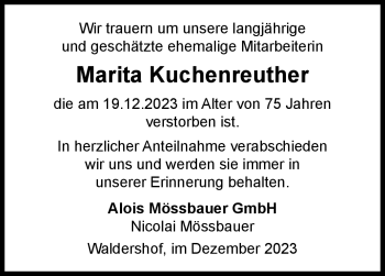 Traueranzeige von Marita Kuchenreuther von Frankenpost