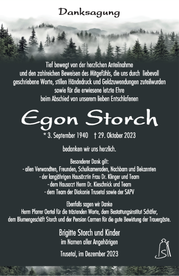 Traueranzeige von Egon Storch von Südthüringer Presse
