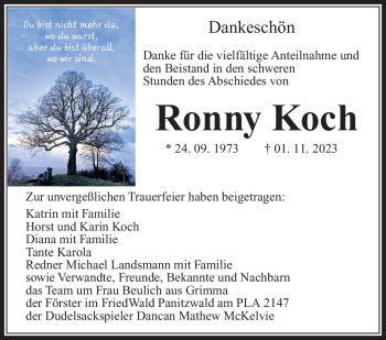 Traueranzeige von Ronny Koch von Südthüringer Presse