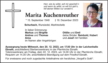 Traueranzeige von Marita Kuchenreuther von Frankenpost