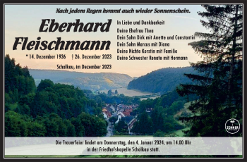 Traueranzeige von Eberhard Fleischmann von Südthüringer Presse