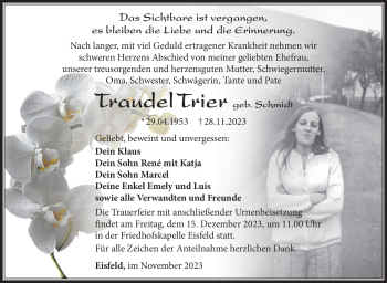 Traueranzeige von Traudel Trier von Südthüringer Presse