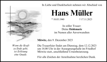 Traueranzeige von Hans Müller von Neue Presse Coburg