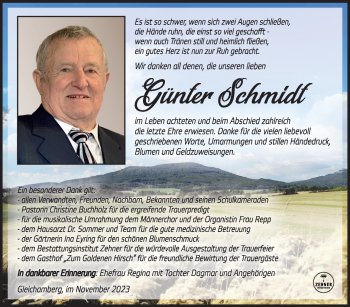 Traueranzeige von Günter Schmidt von Südthüringer Presse