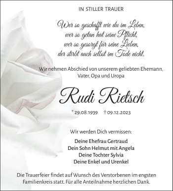 Traueranzeige von Rudi Rietsch von Frankenpost