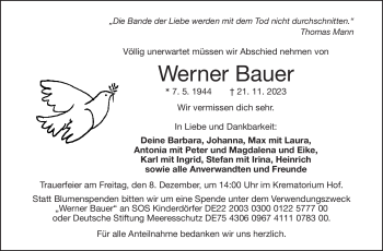 Traueranzeige von Werner Bauer von Frankenpost