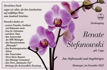 Traueranzeige von Renate Stefanowski von Südthüringer Presse