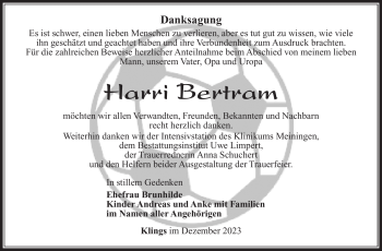 Traueranzeige von Harri Bertram von Südthüringer Presse
