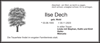 Traueranzeige von Ilse Dech von Frankenpost