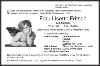 Traueranzeige von Lisette Fritsch von Frankenpost
