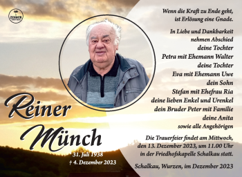 Traueranzeige von Reiner Münch von Südthüringer Presse