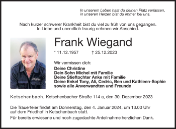 Traueranzeige von Frank Wiegand von Neue Presse Coburg