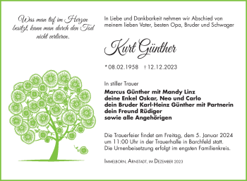 Traueranzeige von Kurt Günther von Südthüringer Presse