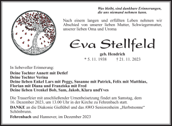 Traueranzeige von Eva Stellfeld von Südthüringer Presse