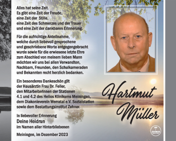 Traueranzeige von Hartmut Müller von Südthüringer Presse