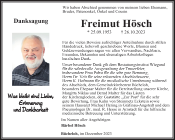 Traueranzeige von Freimut Hösch von Südthüringer Presse