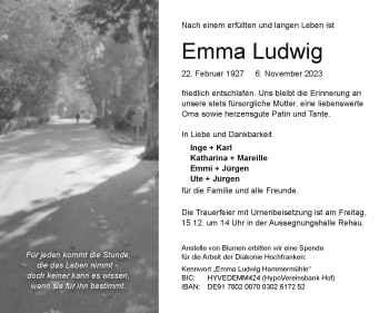Traueranzeige von Emma Ludwig von Frankenpost